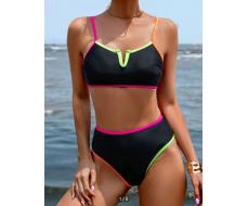 SHEIN Swim SPRTY Women's Colorful Trim Simple Daily Bikini Set Summer Beach