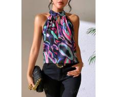Блузка SHEIN Privé с объемным принтом "Каплевидный вырез" на спине АРТИКУЛ: sz2306289755598999