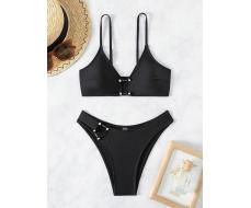 SHEIN Swim Women'S Swimsuit Set With Sparkling Rhinestone Design And Thin Straps SKU: sz2311142590659887