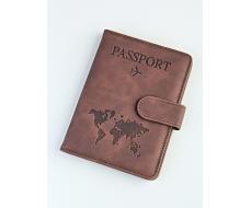 A-116 Обложка на паспорт c кнопкой "Travel 101" (эко-кожа)