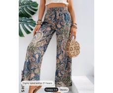 SHEIN VCAY Paisley Print Tie Front Wide Leg Trousers
