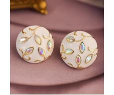 Серьги круглые ювелирная бижутерия Итальянское золото покрытие желтое 14к вставка эмаль и фианиты цвет белый и хамелеон
