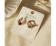 Серьги коллекция Xuping покрытие позолота вставка фианиты цвет прозрачный и красный