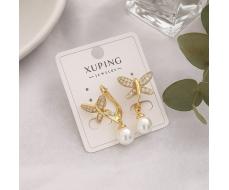 Серьги коллекция Xuping покрытие позолота вставка искусственный жемчуг и фианиты