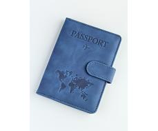A-116 Обложка на паспорт c кнопкой "Travel 101" (эко-кожа)