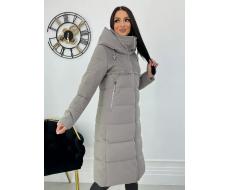 23-636 GRAY/BEIGE Пальто зимнее женское (холлоффайбер 150 гр., искусственная дубленка)