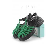 08-PEAG48-2 BLACK/GREEN Босоножки женские (натуральная кожа)