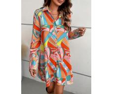 SHEIN LUNE Women Random Printed Button Front Shirt Dress For Vacation And Leisure SKU: sz2404016141402886