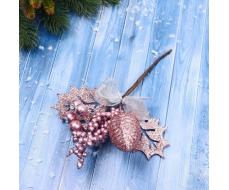 Еловая ветка декоративная «Зимнее волшебство. Восхищение», 21 см, розовый