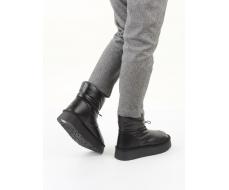 04-WA003-1M BLACK Ботинки зимние женские (натуральная кожа, курточная ткань, 100% шерсть)