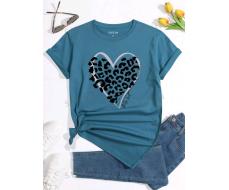 SHEIN Essnce Leopard Print Heart & Letter Printed T-Shirt