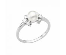 Кольцо с иск.жемчугом родированное серебро 925* 10-0311