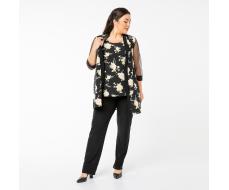 Костюм, текстиль, кардиган, блуза, брюки, черный, белый#2223/009-019-134/Черный/Белый