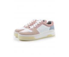 03-YG453-1 WHITE/PINK/BEIGE/LT. BLUE Кроссовки женские (натуральная кожа)