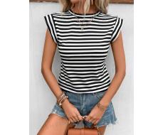 SHEIN Frenchy Striped Print Batwing Sleeve Tee
