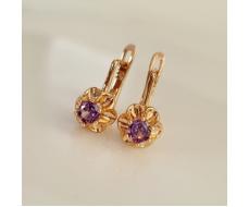 Серьги цветы ювелирная бижутерия коллекция Дубай покрытие позолота вставка фианит цвет фиолетовый