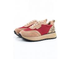 04-PDJ96-3 BEIGE/RED Кроссовки демисезонные женские (натуральная замша, натуральная кожа, текстиль)