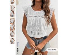 SHEIN Frenchy Ladies Lace Texture T-Shirt Top SKU: sz2312261474834793