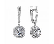 Серьги с фианитом родированные серебро 925*