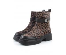 04-HSM705 BLACK/LEOPARD Ботинки зимние женские (натуральная кожа, натуральный мех)