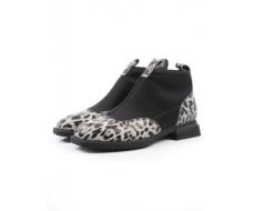 01-B44B-81H WHITE/LEOPARD Ботинки демисезонные женские (натуральная кожа, текстиль, байка)