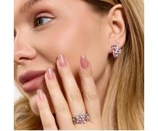 Комплект ювелирной бижутерии коллекция Дубай серьги и кольцо 19 р покрытие посеребрение вставка эмаль и цирконы цвет белый розовый и прозрачный