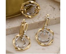 Комплект ювелирной бижутерии Итальянское золото покрытие желтое 14к серьги и кольцо 19 р вставка фианиты цвет прозрачный