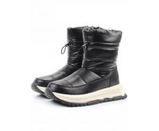 02-WA010-1M BLACK Сапоги "Дутики" зимние женские (натуральная кожа, курточная ткань, 100% шерсть)