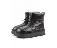 04-WA003-1M BLACK Ботинки зимние женские (натуральная кожа, курточная ткань, 100% шерсть)