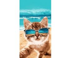 Полотенце банное "Селфи Кот" 80*150 см. вафля хлопок 100%