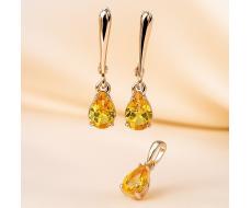 Комплект ювелирной бижутерии коллекция Дубай серьги и кулон покрытие позолота вставка фианиты цвет желтый