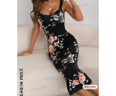 SHEIN Privé Women Floral Print Cami Summer Bodycon Dress SKU: sw2212227331131931