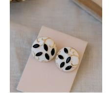 Серьги круглые ювелирная бижутерия Итальянское золото покрытие желтое 14к вставка эмаль и фианиты цвет белый и черный