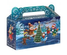 Коробка для конфет Сундучок "Дед Мороз и лесные звери на катке" 500г