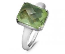 Кольцо из серебра зеленый аметист, Куб