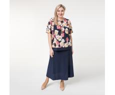 Костюм, трикотаж, блуза, юбка, синий#2070/007-016-645/Синий