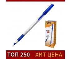 Ручка шариковая BIC Round Stic Exact, узел 0.7 мм, тонкое письмо, резиновый упор, чернила синие, одноразовая, серый корпус