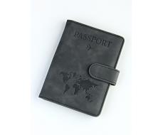 A-116 Обложка на паспорт c кнопкой "Travel 101" (эко-кожа)