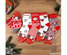 Носки р. 35-40 Новый год / L827 /уп 10/300/ ОДНА ПАРА/ МАРКА