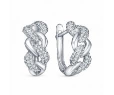 Серьги с фианитом родированные серебро 925*