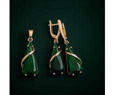 Комплект ювелирной бижутерии коллекция Дубай серьги и кулон покрытие позолота вставка фианиты цвет изумрудный