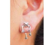 1 Pair European And American Fashionable Vintage Silver Frog Earrings For Women, Dual-use Pierced Stud Earrings, Classic Animal Accessories SKU: sj2304248566477047