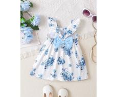 SHEIN Baby Girl Floral Print Ruffle Trim Bow Front Dress