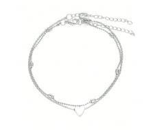 1pc Summer Beach Heart Shaped Adjustable Anklet, 2pcs/Pack SKU: sj2403211192375174