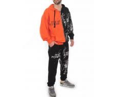 2630/7349 BLACK/ORANGE Костюм спортивный мужской (75% хлопок, 20% полиэстер, 5% спандекс)