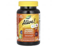 Alive! Kids Премиум жевательные мультивитамины с вкусом вишни, винограда и апельсина, 90 шт.