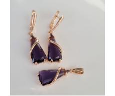 Комплект ювелирной бижутерии коллекция Дубай серьги и кулон покрытие позолота вставка фианиты цвет фиолетовый