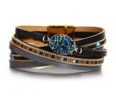 Браслет, кварц , кожа , сталь, ALBW113син