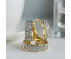 Комплект ювелирной бижутерии Итальянское золото покрытие желтое 14к серьги и кольцо 19 р вставка фианиты цвет прозрачный