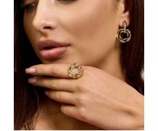 Комплект ювелирной бижутерии Итальянское золото покрытие желтое 14к серьги и кольцо 18 р вставка фианиты цвет прозрачный